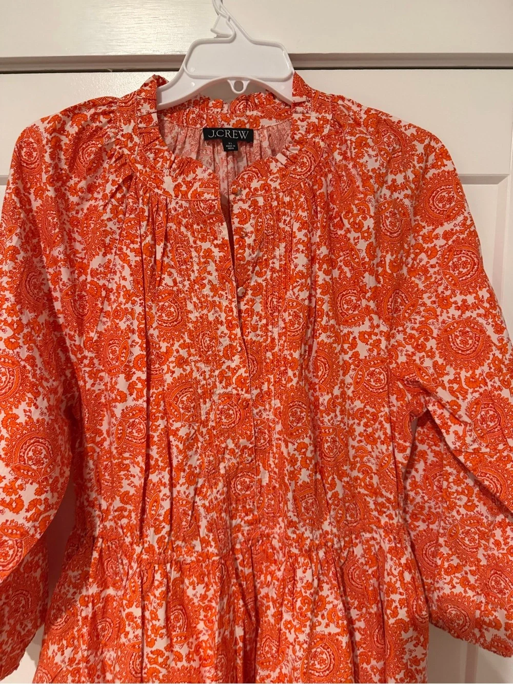 J.Crew Paisley Mini Dress‎ Orange White Ruffle Size XL